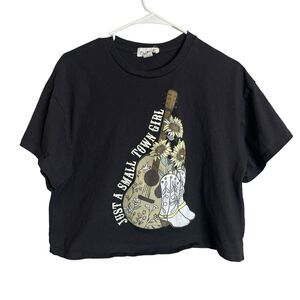 Outlaw Crop Top Womens Large Black Country‎ Western Small Town Girl Sunflower